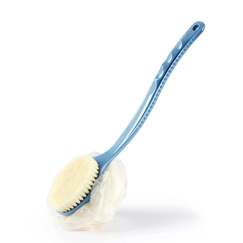 Shower Body Brush with Bristles and Loofah,Back Scrubber Bath Mesh Sponge with C